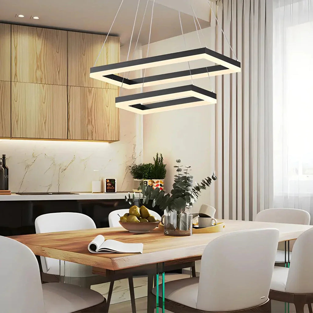 Moderni musta kerroksittainen suorakaiteen muotoinen kattokruunu - Orntli