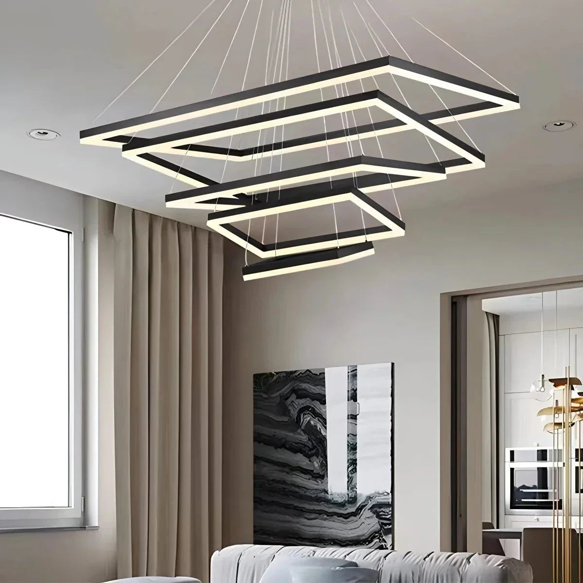 Moderni musta kerroksittainen suorakaiteen muotoinen kattokruunu - Orntli