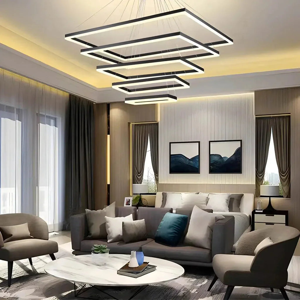 Moderni musta kerroksittainen suorakaiteen muotoinen kattokruunu - Orntli