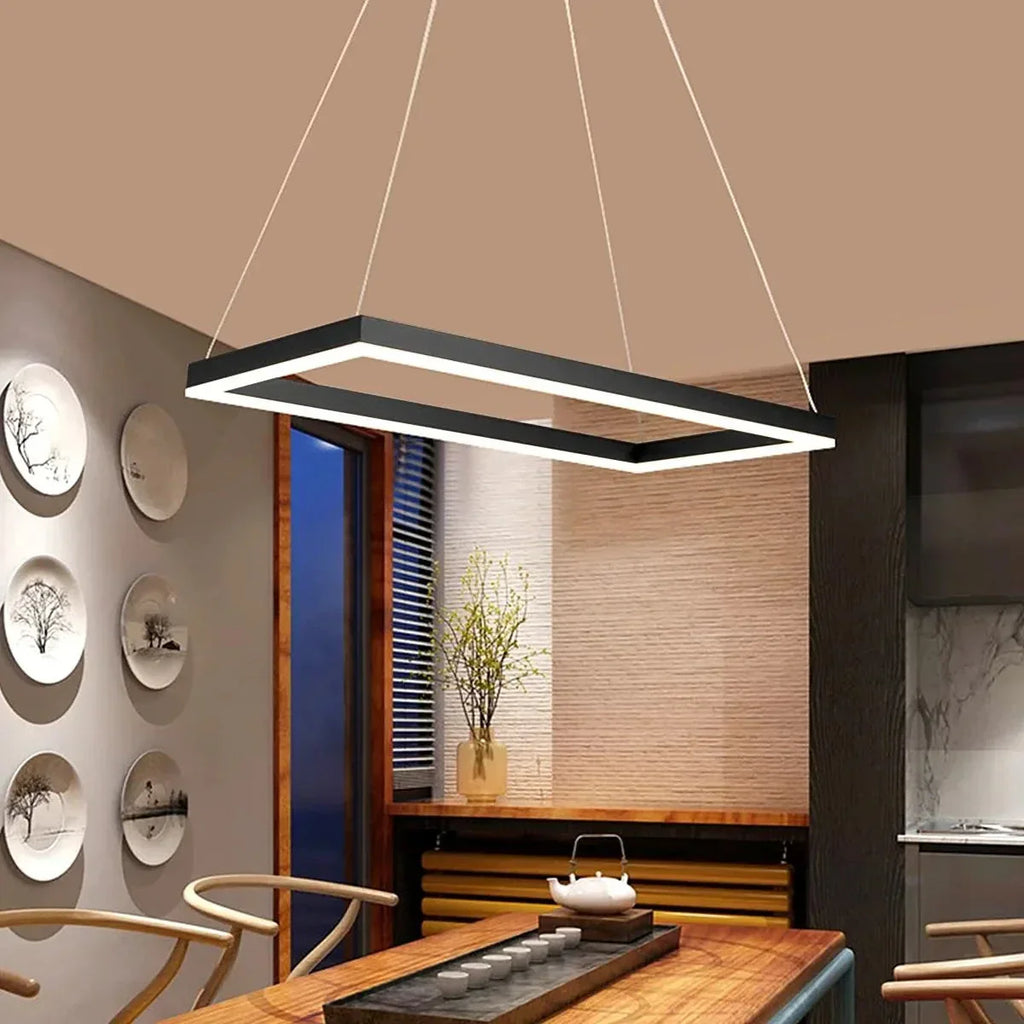 Moderni musta kerroksittainen suorakaiteen muotoinen kattokruunu - Orntli