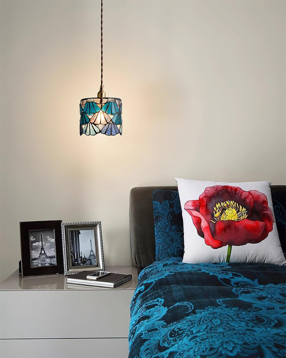Klassisk Tiffany-pendellampe — fast installation E14, diameter 5.3″