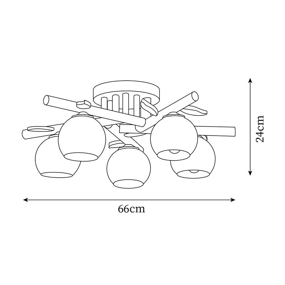 Lámpara de techo minimalista orgánica - cuerpo de madera cálida, globos de vidrio