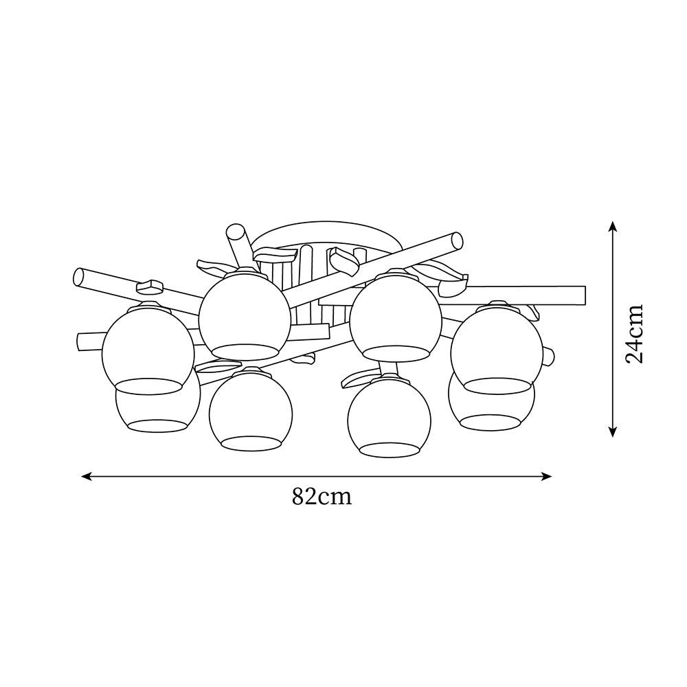 Lámpara de techo minimalista orgánica - cuerpo de madera cálida, globos de vidrio