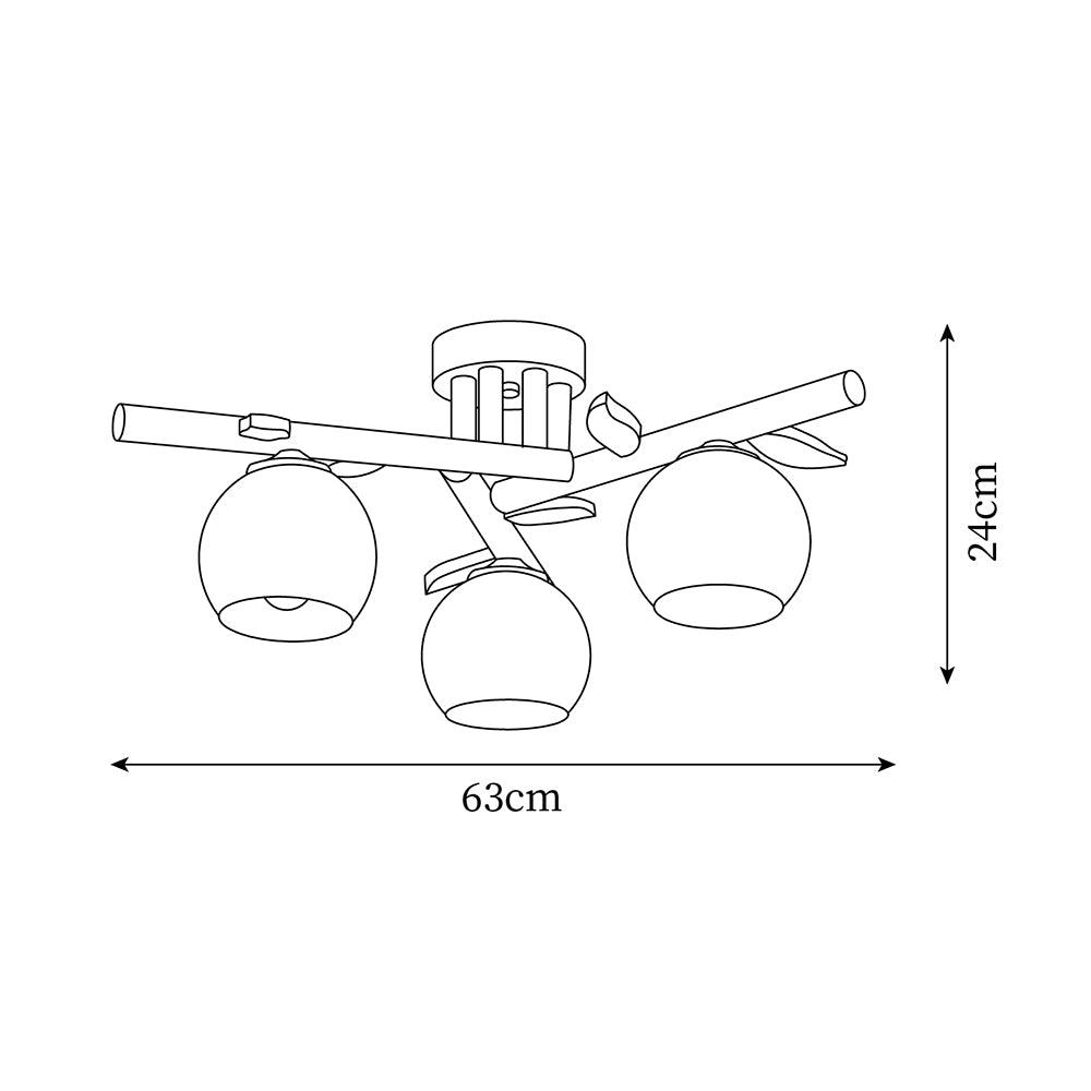 Lámpara de techo minimalista orgánica - cuerpo de madera cálida, globos de vidrio