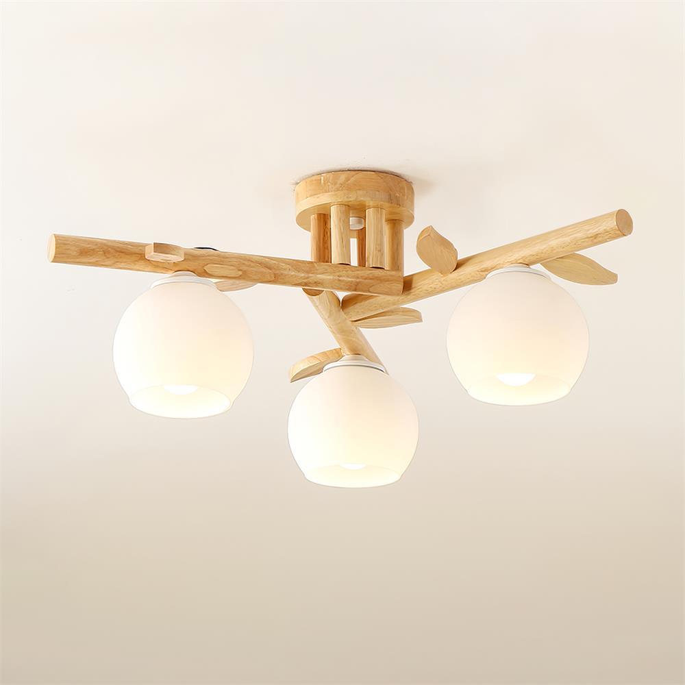 Lámpara de techo minimalista orgánica - cuerpo de madera cálida, globos de vidrio