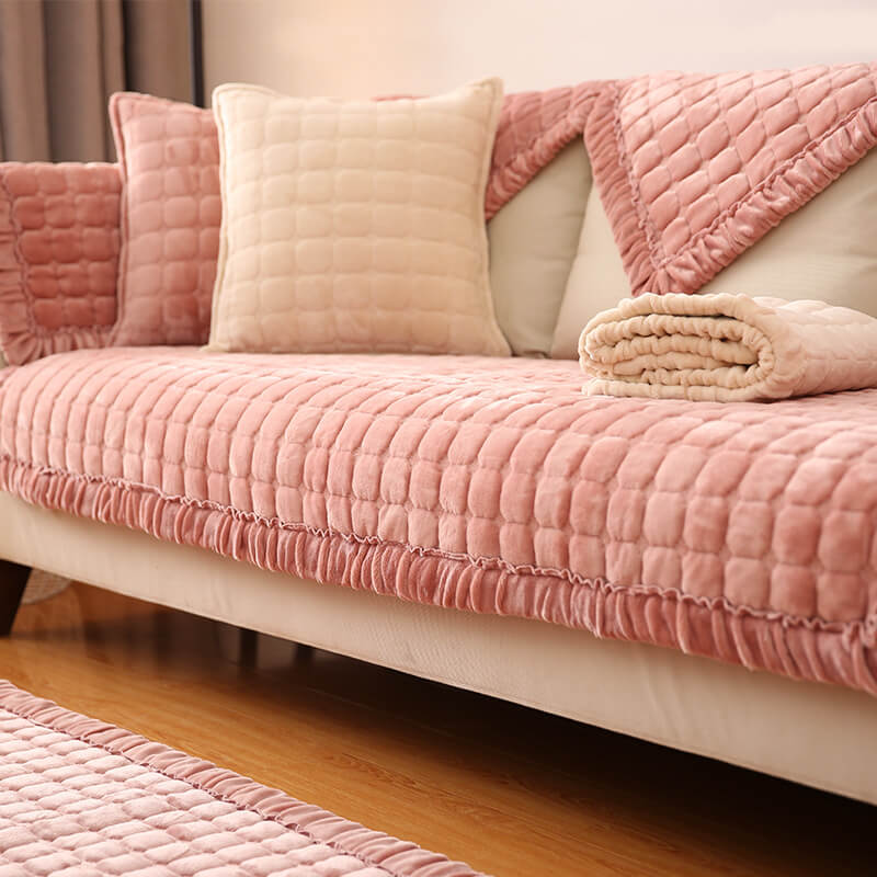 Ecksofa-Bezug, rutschfester Sofabezug, komfortabler Schutz und ästhetischer Samtsofabdeckungen für 3-Kissen-Sofa, Zweisitzer, Relaxsessel, L-förmige Armlehne und Rückenlehne
