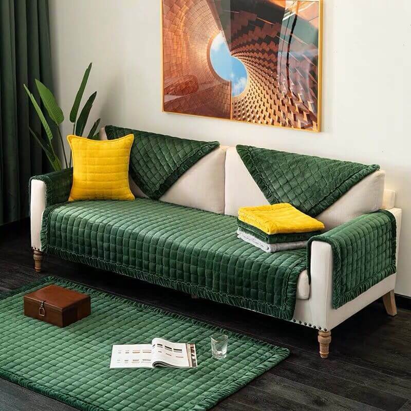 Ecksofa-Bezug, rutschfester Sofabezug, komfortabler Schutz und ästhetischer Samtsofabdeckungen für 3-Kissen-Sofa, Zweisitzer, Relaxsessel, L-förmige Armlehne und Rückenlehne