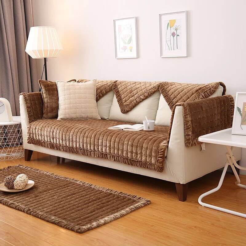 Ecksofa-Bezug, rutschfester Sofabezug, komfortabler Schutz und ästhetischer Samtsofabdeckungen für 3-Kissen-Sofa, Zweisitzer, Relaxsessel, L-förmige Armlehne und Rückenlehne