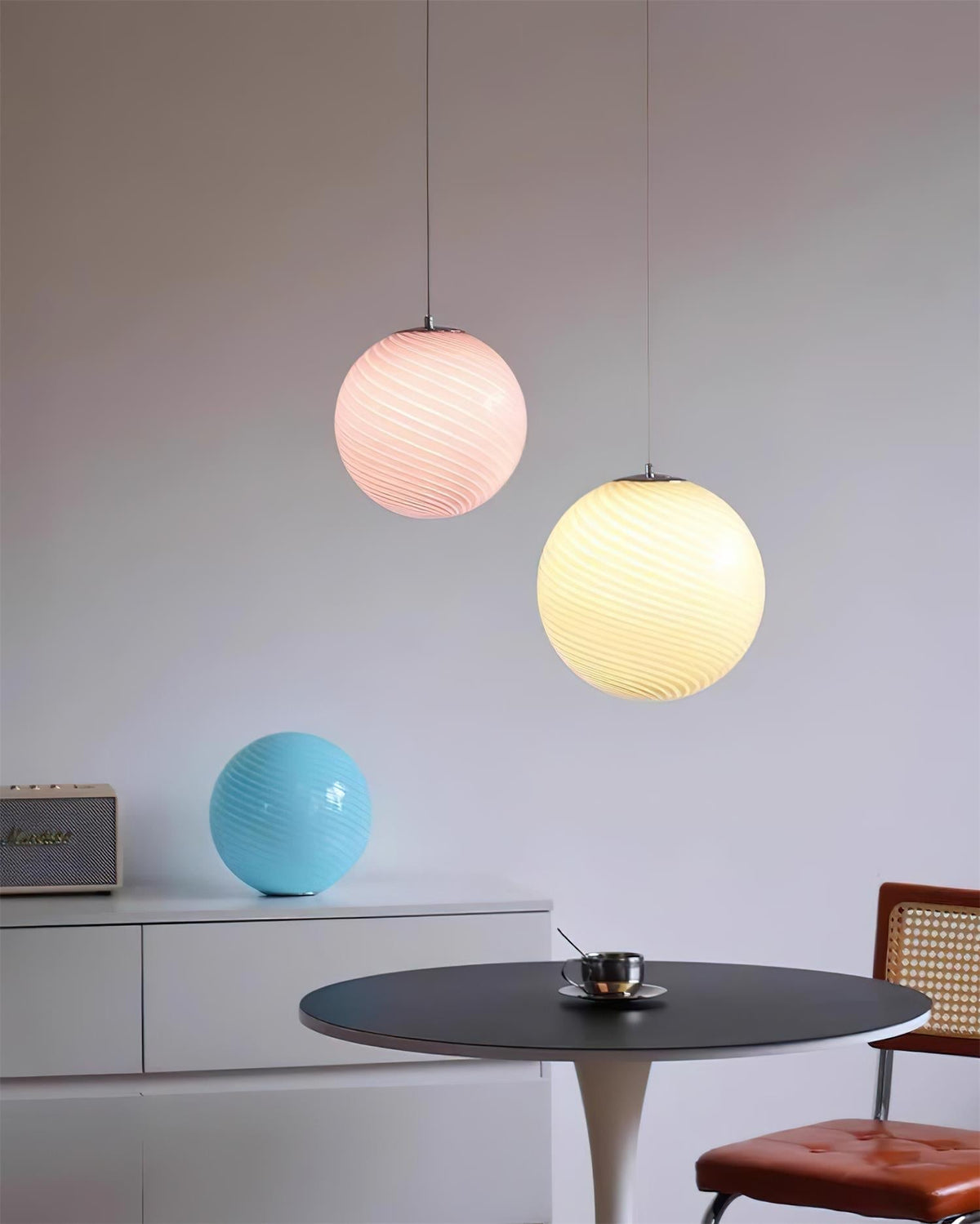 Joliv Glass Globe Pendant Lamp — Hardwired Dimmable Fixture, Blue/Pink/Yellow
