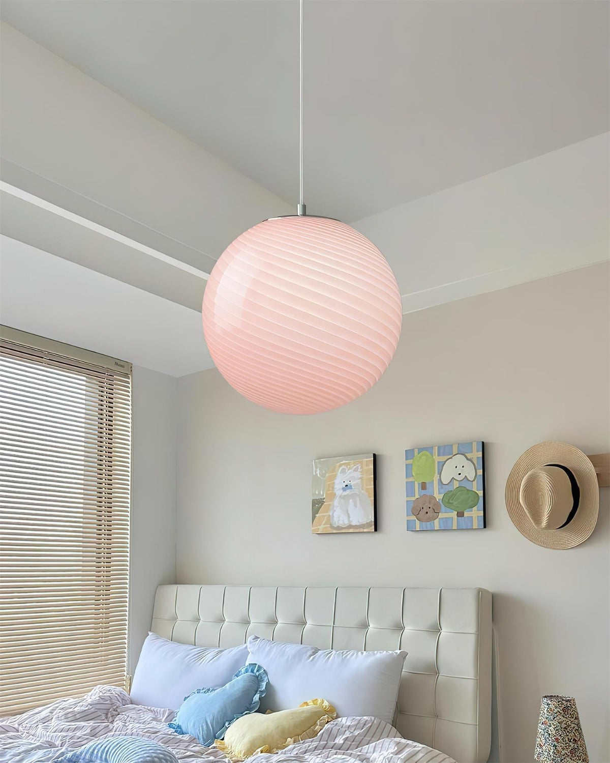 Joliv Glass Globe Pendant Lamp — Hardwired Dimmable Fixture, Blue/Pink/Yellow