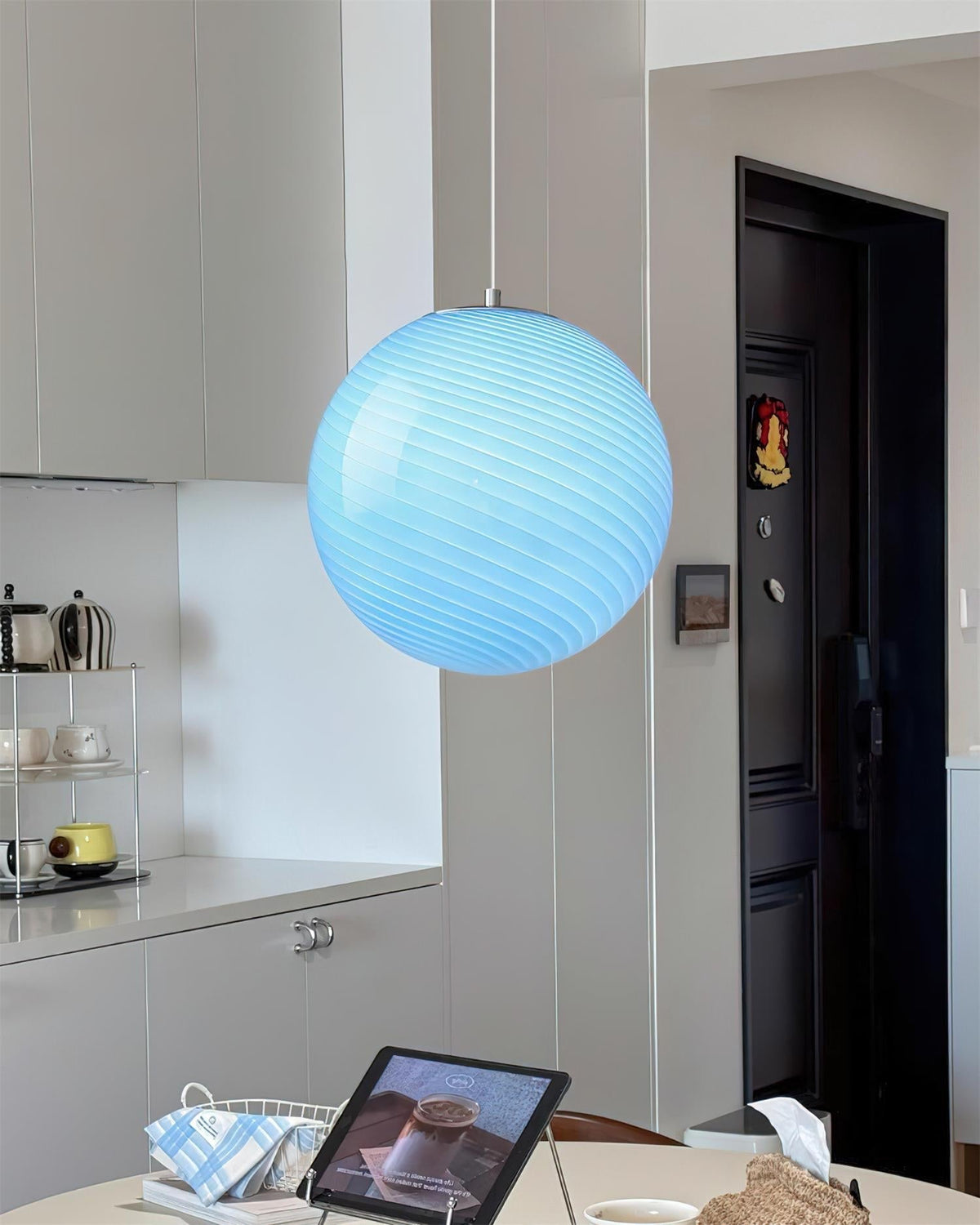 Joliv Glass Globe Pendant Lamp — Hardwired Dimmable Fixture, Blue/Pink/Yellow
