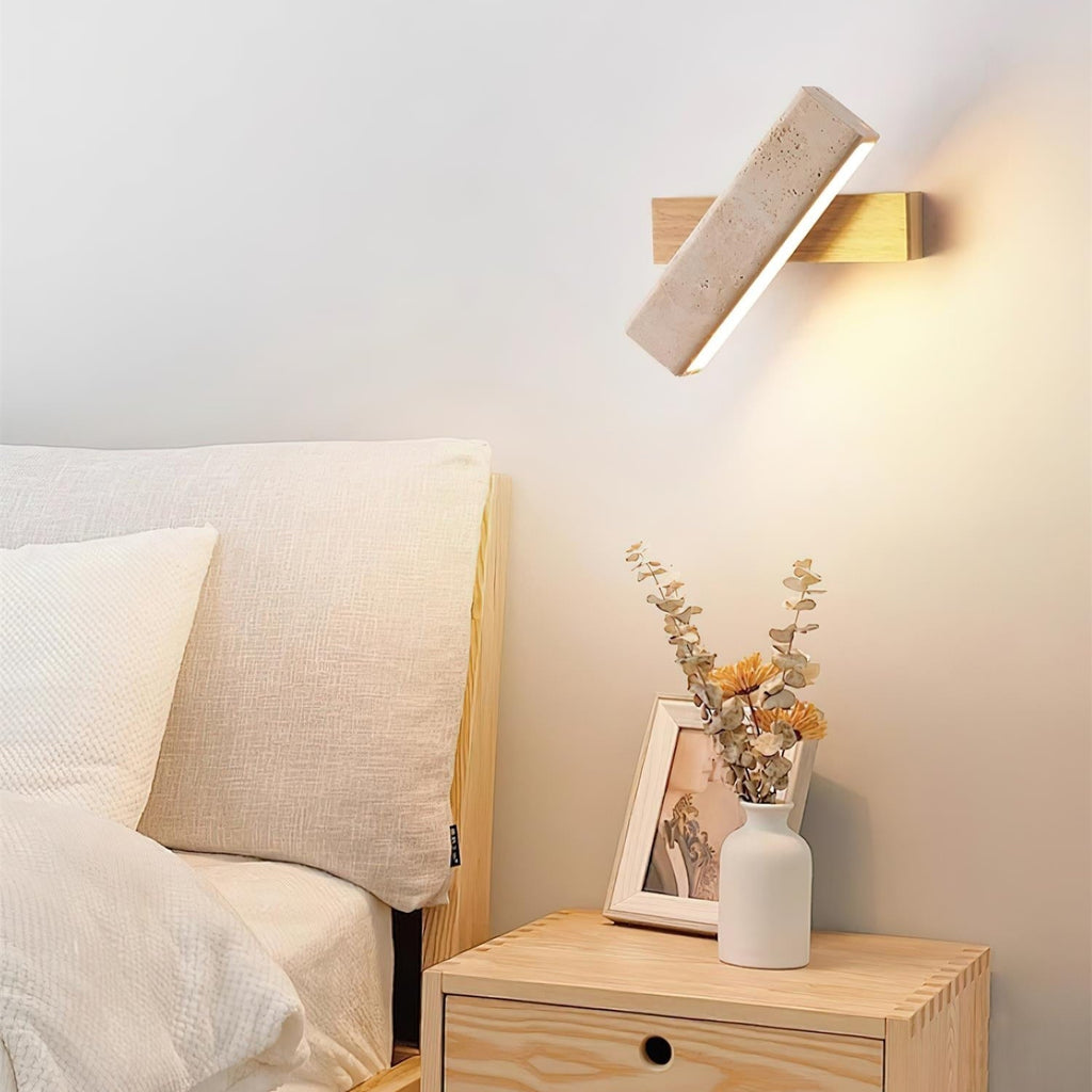Orbit Travertine Wall Lamp — Rotating Bracket, Integrated Warm LED