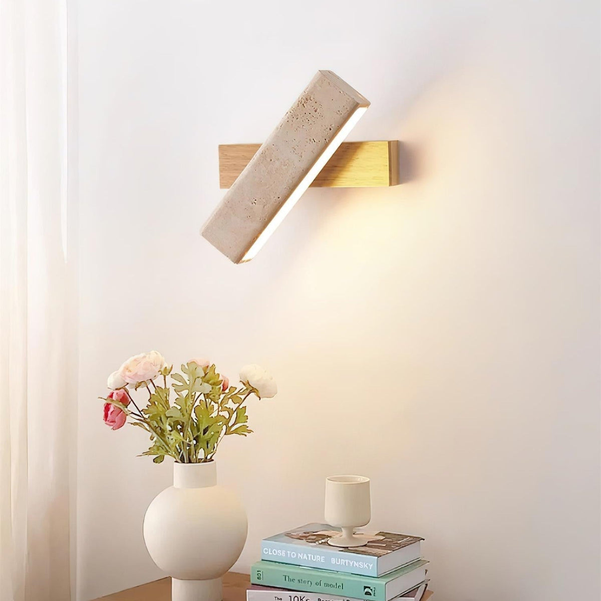 Orbit Travertine Wall Lamp — Rotating Bracket, Integrated Warm LED