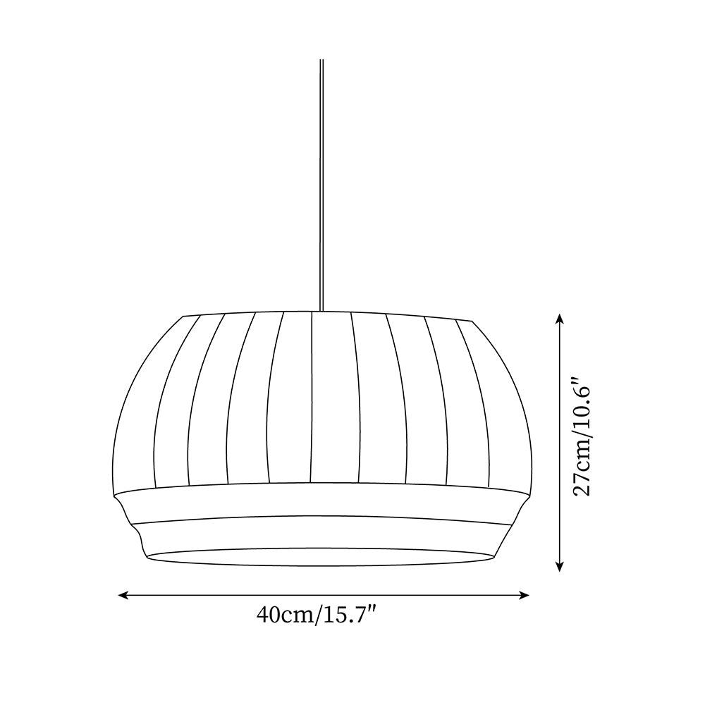 Moderne minimalistische hanglamp — witte zijden kap, verticale lijnen