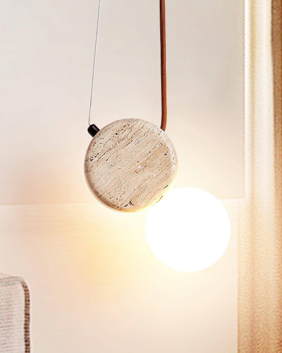 Tranquil Glow minimalistische Pendelleuchte aus Travertin – Durchmesser 4.3 Inch, G9-Fassung, dimmbar