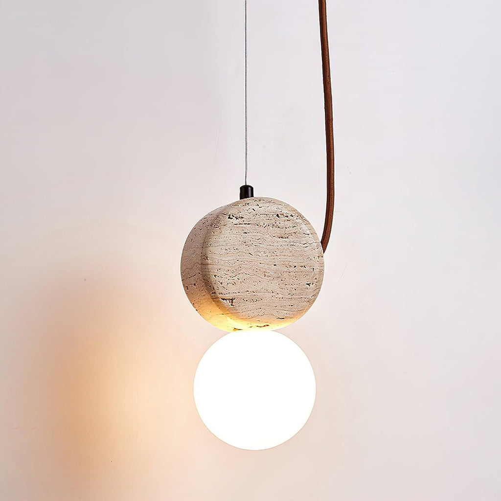 Tranquil Glow minimalistische Pendelleuchte aus Travertin – Durchmesser 4.3 Inch, G9-Fassung, dimmbar