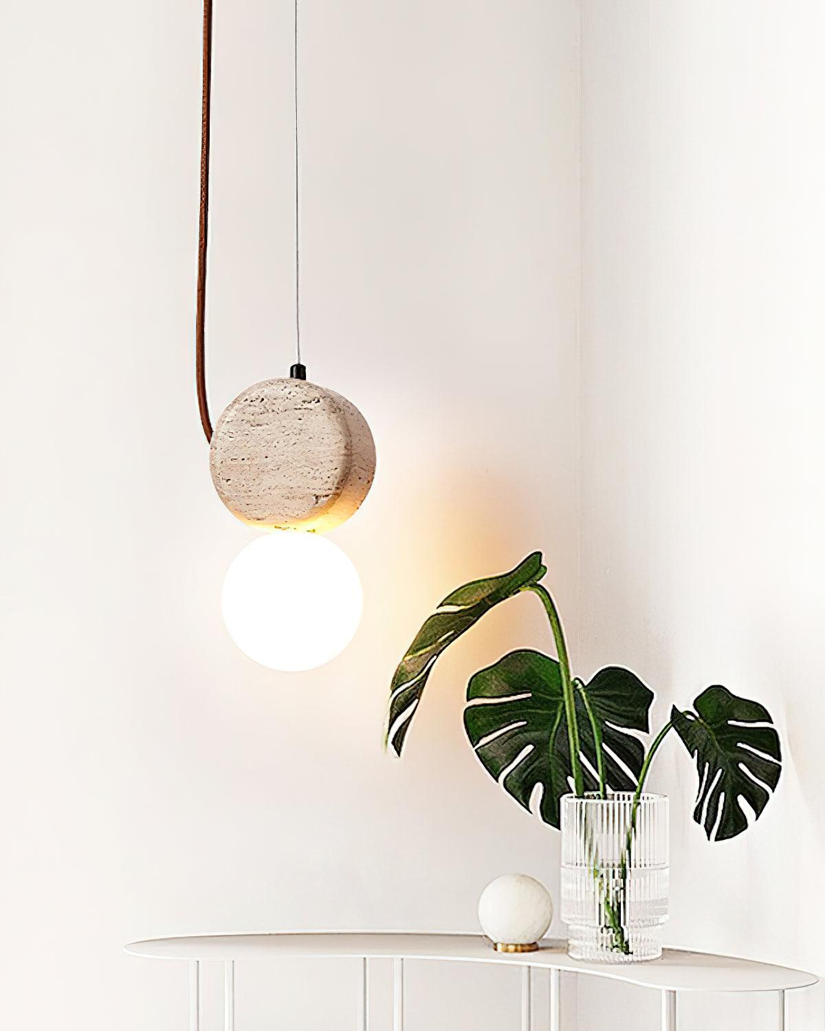 Tranquil Glow minimalistische Pendelleuchte aus Travertin – Durchmesser 4.3 Inch, G9-Fassung, dimmbar