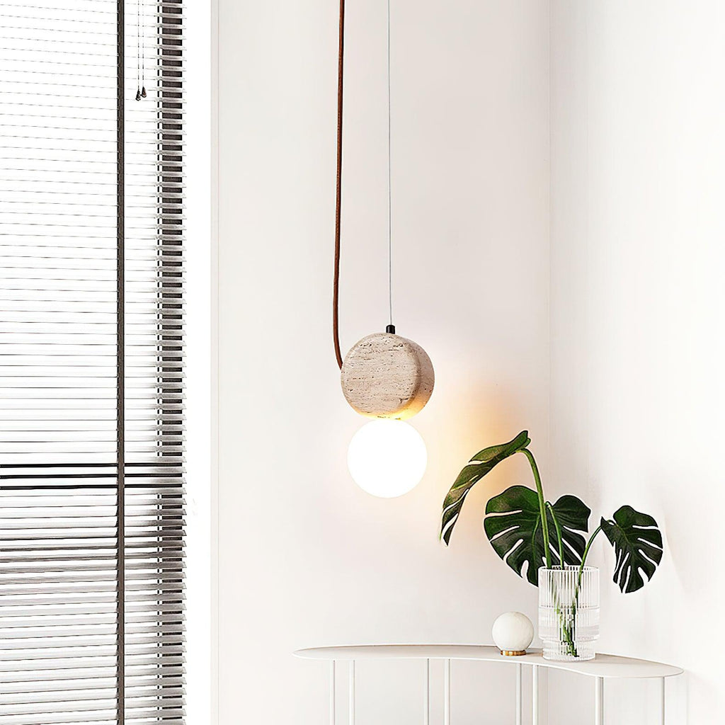 Tranquil Glow minimalistische Pendelleuchte aus Travertin – Durchmesser 4.3 Inch, G9-Fassung, dimmbar