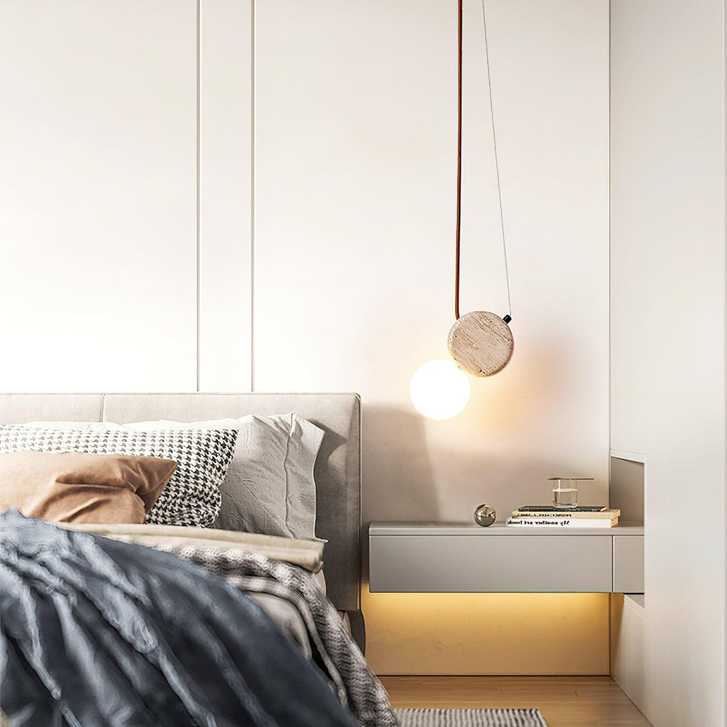 Tranquil Glow minimalistische Pendelleuchte aus Travertin – Durchmesser 4.3 Inch, G9-Fassung, dimmbar