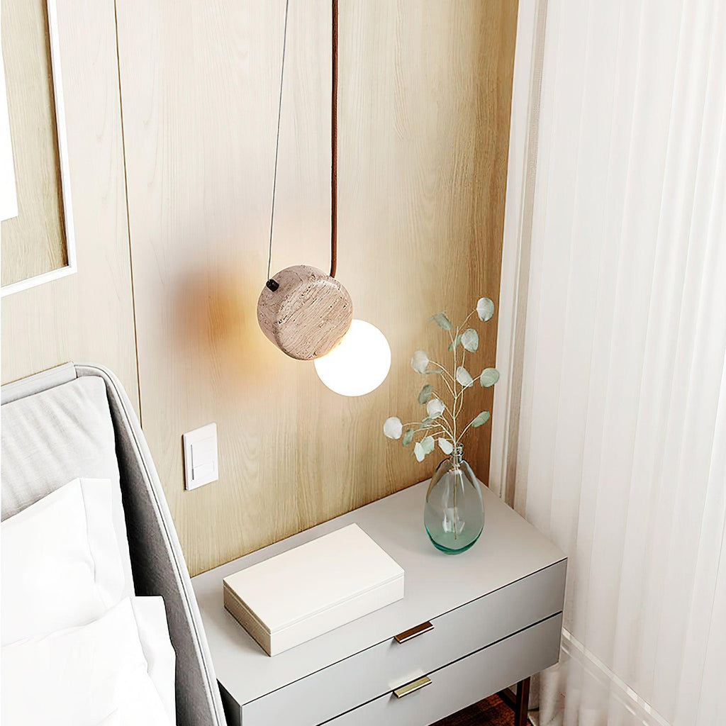 Tranquil Glow minimalistische Pendelleuchte aus Travertin – Durchmesser 4.3 Inch, G9-Fassung, dimmbar