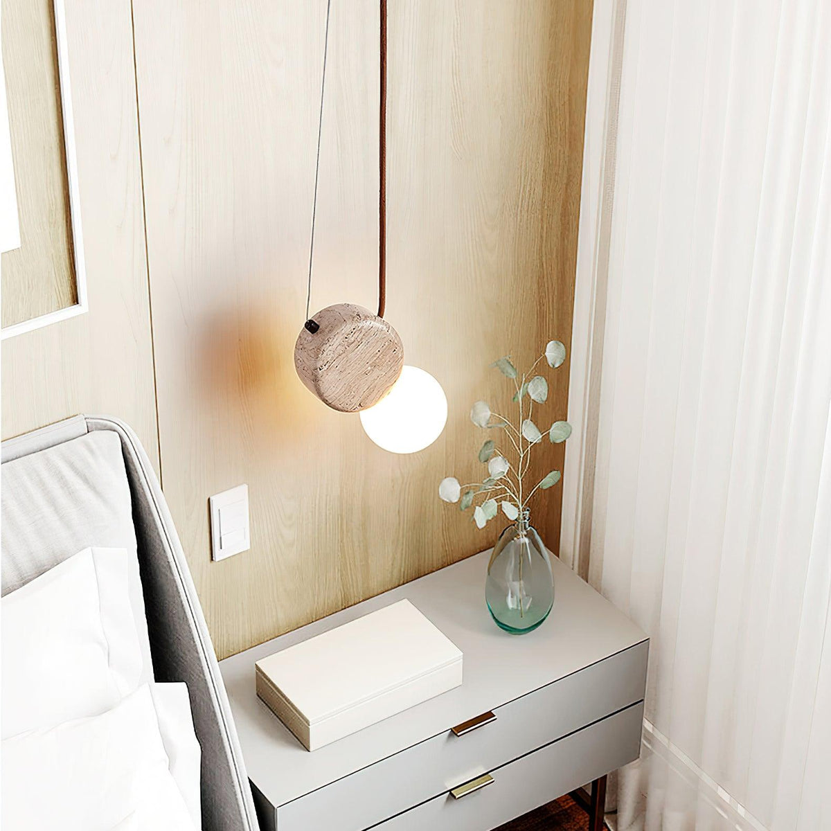 Tranquil Glow minimalistische Pendelleuchte aus Travertin – Durchmesser 4.3 Inch, G9-Fassung, dimmbar