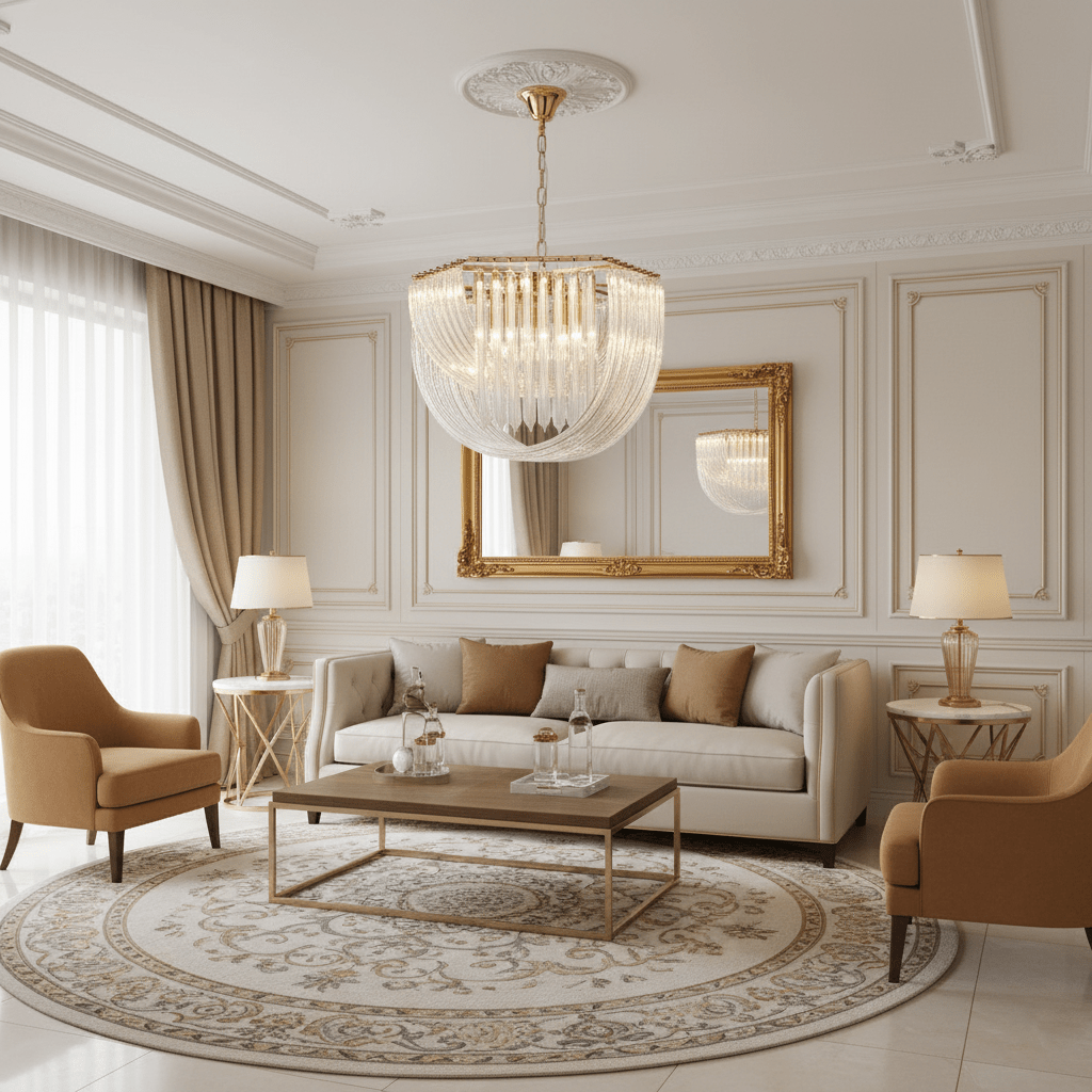 Trevi Glass Chandelier — Polished Gold Canopy, Curved Clear Glass Rods, 5 Sizes