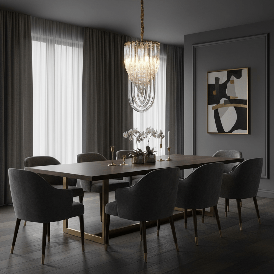 Trevi Glass Chandelier — Polished Gold Canopy, Curved Clear Glass Rods, 5 Sizes