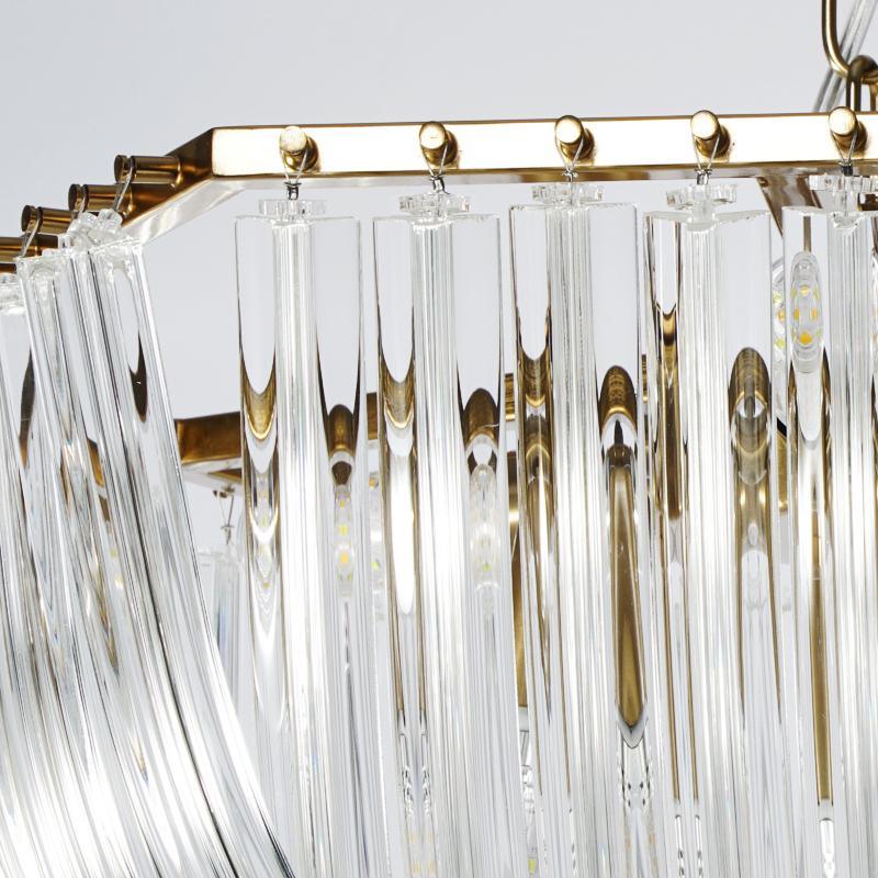 Trevi Glass Chandelier — Polished Gold Canopy, Curved Clear Glass Rods, 5 Sizes