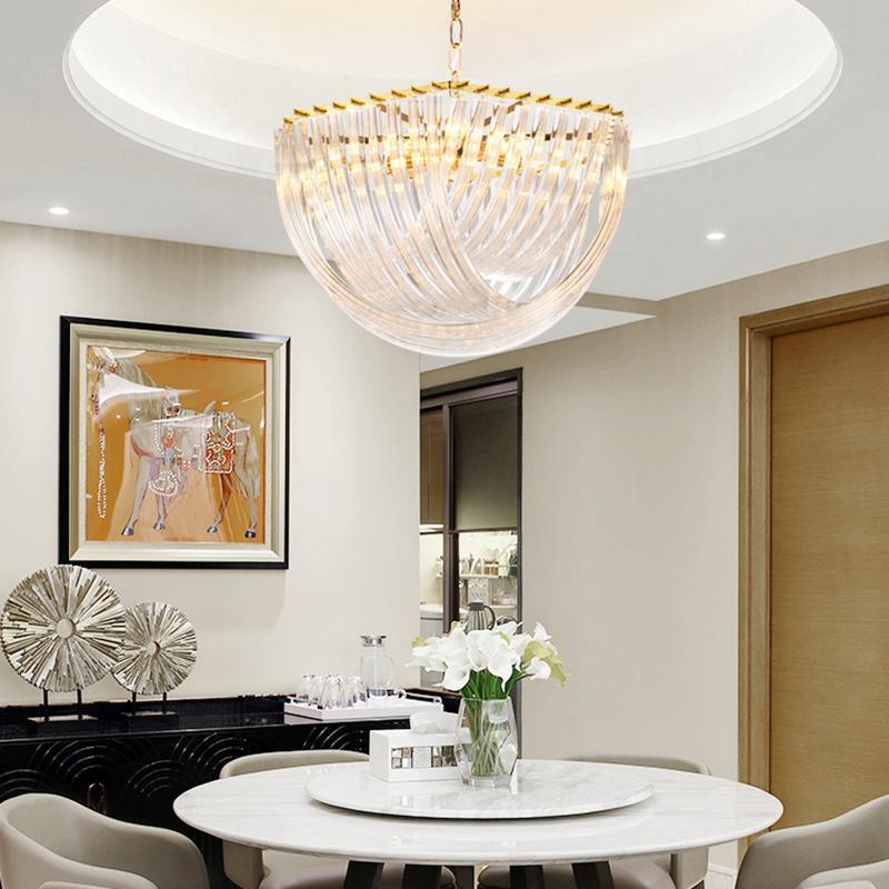 Trevi Glass Chandelier — Polished Gold Canopy, Curved Clear Glass Rods, 5 Sizes