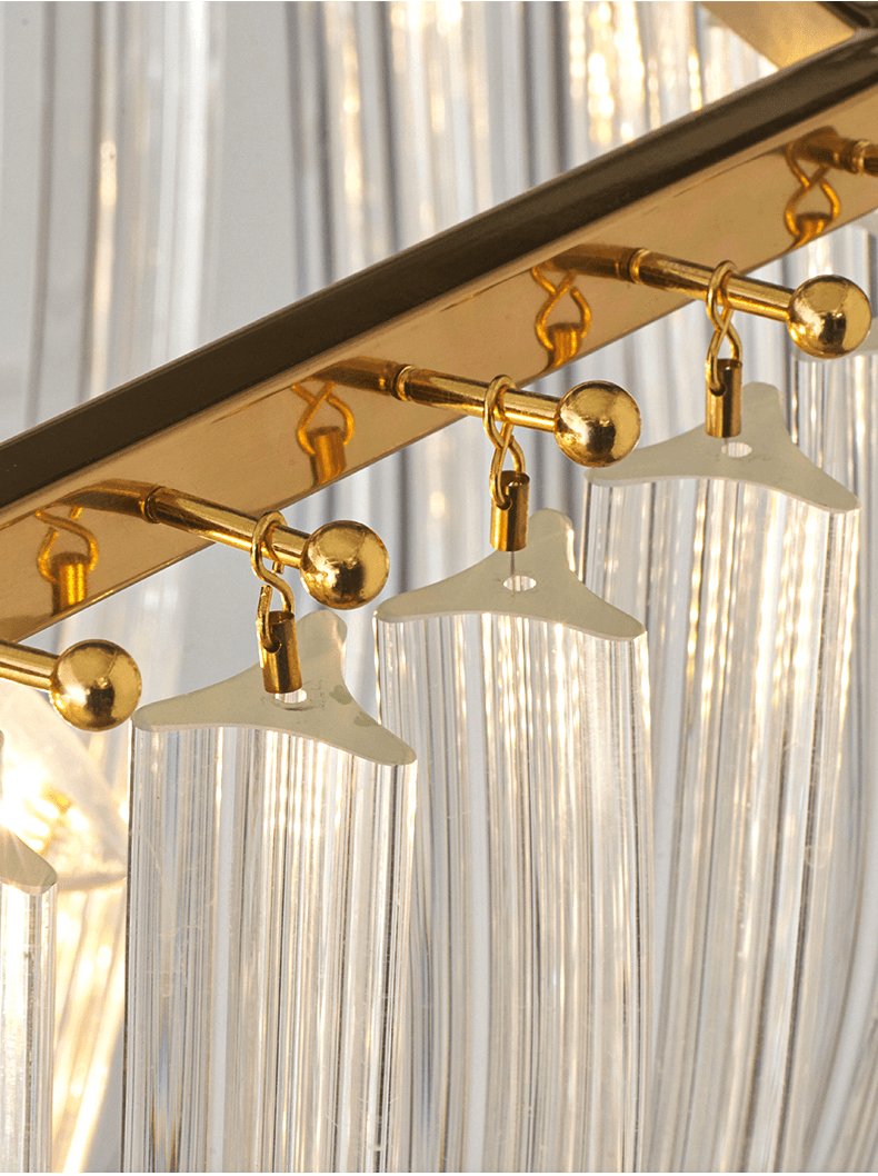 Trevi Glass Chandelier — Polished Gold Canopy, Curved Clear Glass Rods, 5 Sizes