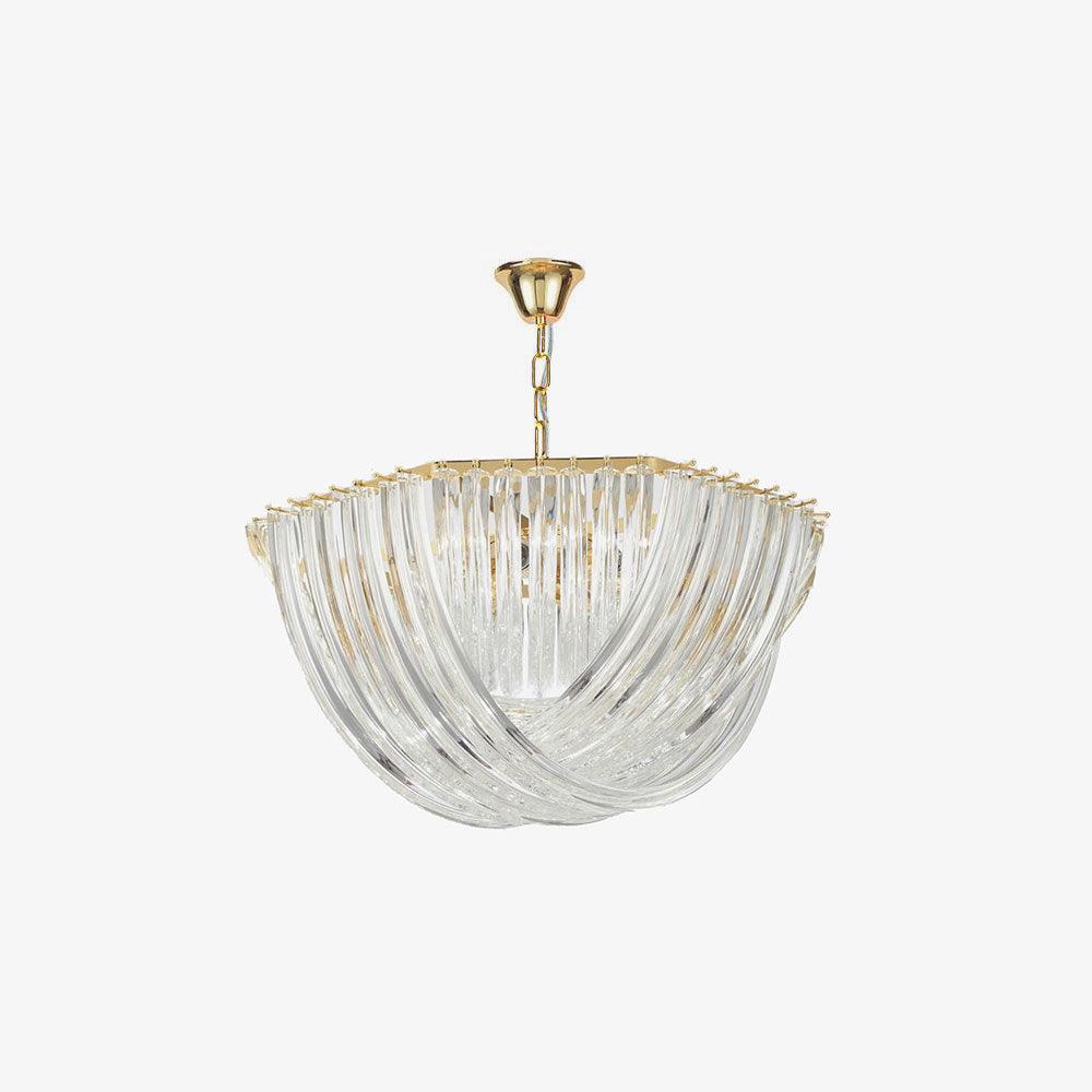 Trevi Glass Chandelier — Polished Gold Canopy, Curved Clear Glass Rods, 5 Sizes