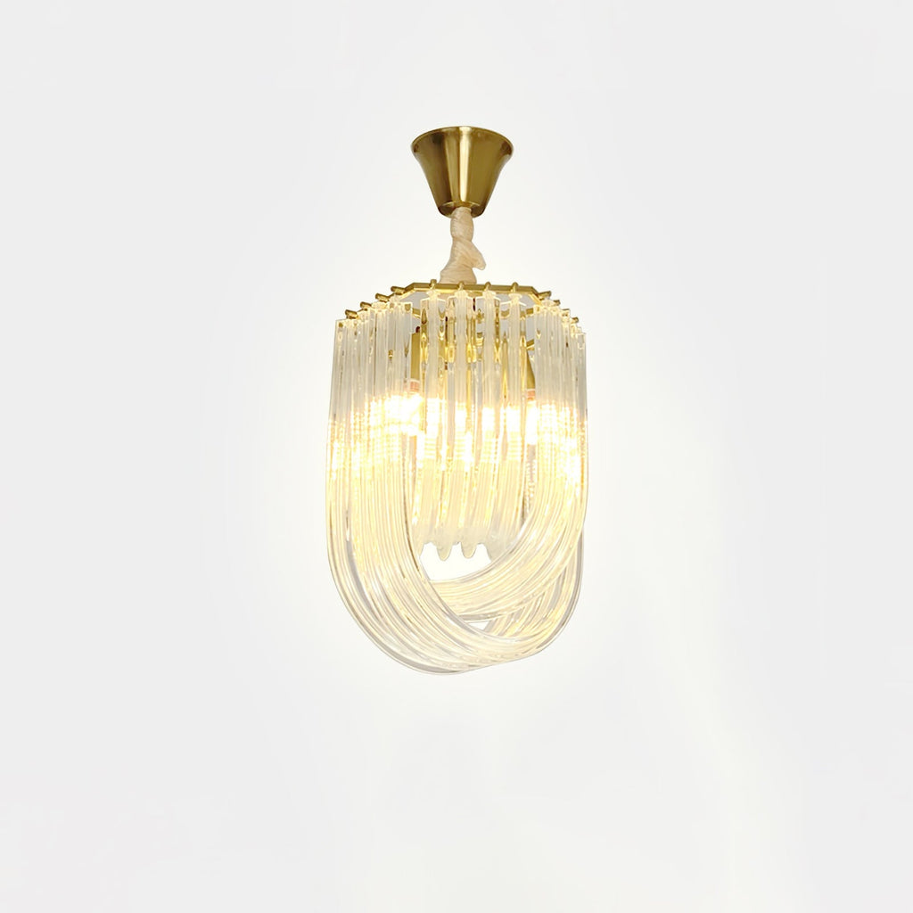 Trevi Glass Chandelier — Polished Gold Canopy, Curved Clear Glass Rods, 5 Sizes