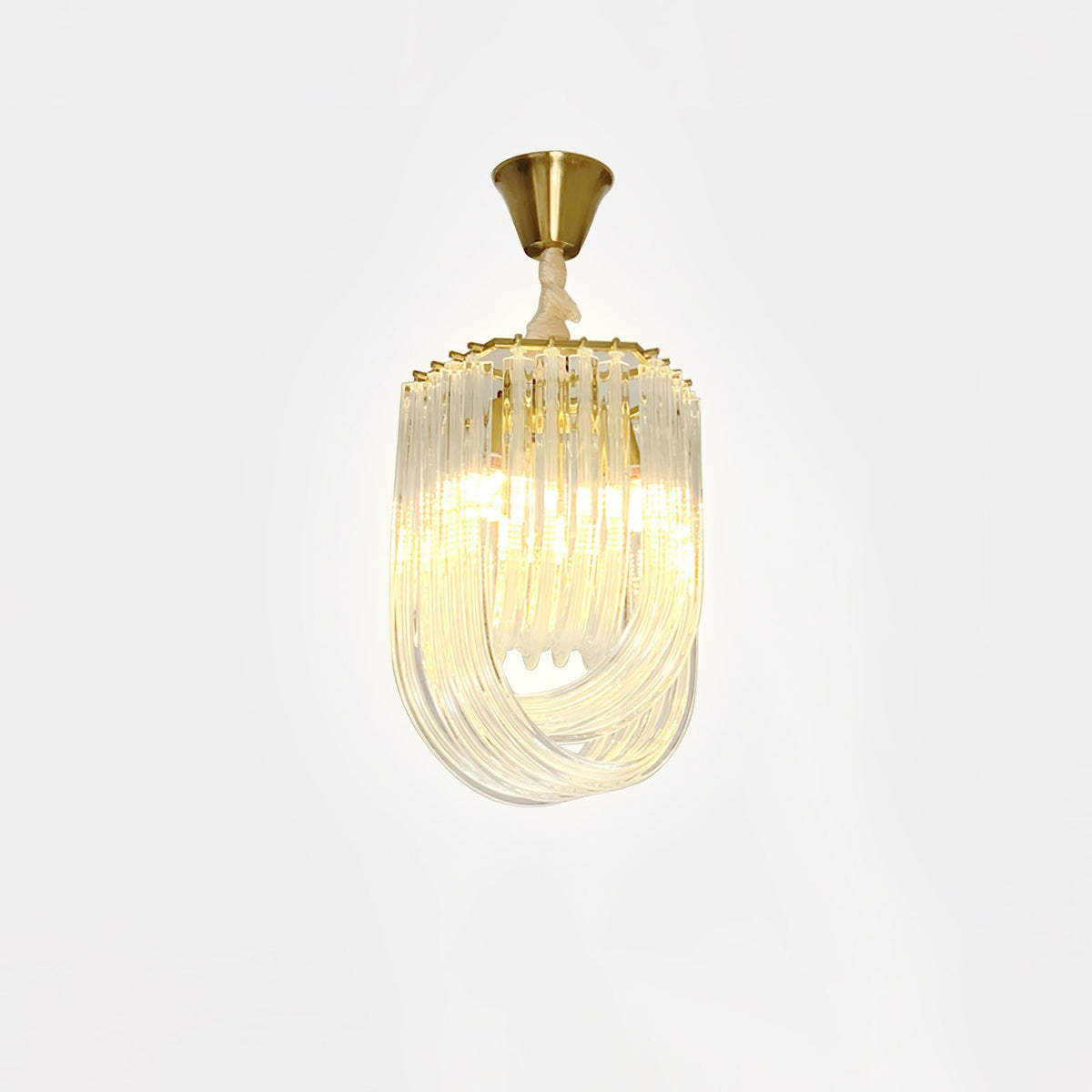 Trevi Glass Chandelier — Polished Gold Canopy, Curved Clear Glass Rods, 5 Sizes