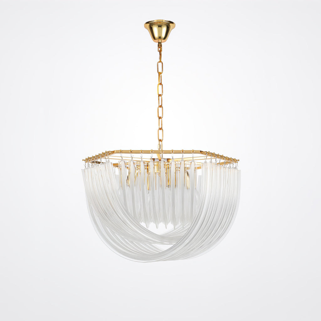 Trevi Glass Chandelier — Polished Gold Canopy, Curved Clear Glass Rods, 5 Sizes