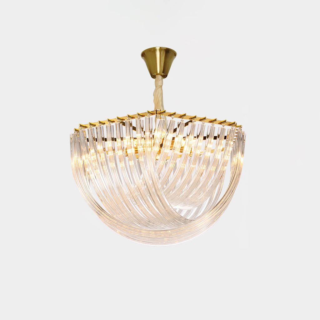 Trevi Glass Chandelier — Polished Gold Canopy, Curved Clear Glass Rods, 5 Sizes