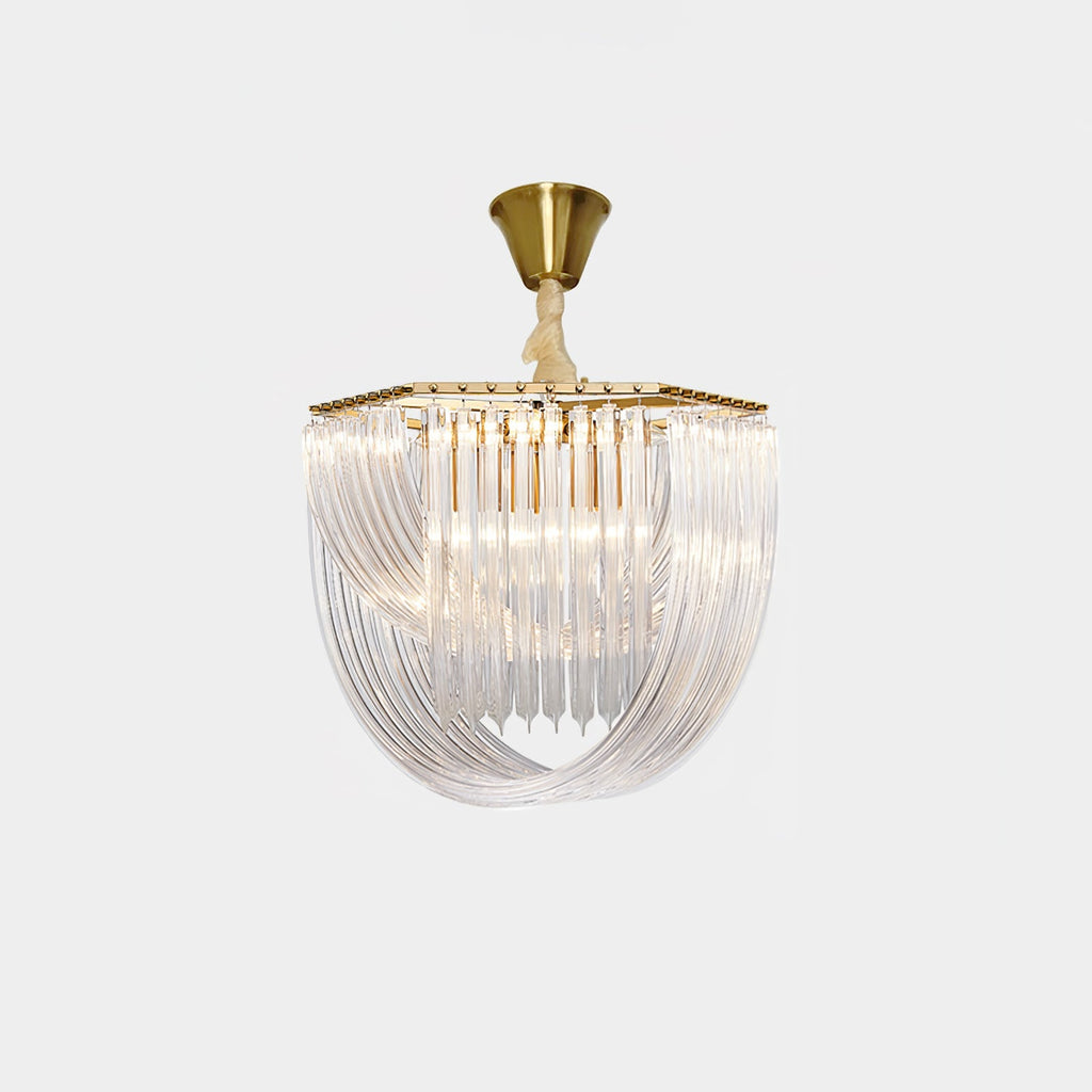 Trevi Glass Chandelier — Polished Gold Canopy, Curved Clear Glass Rods, 5 Sizes