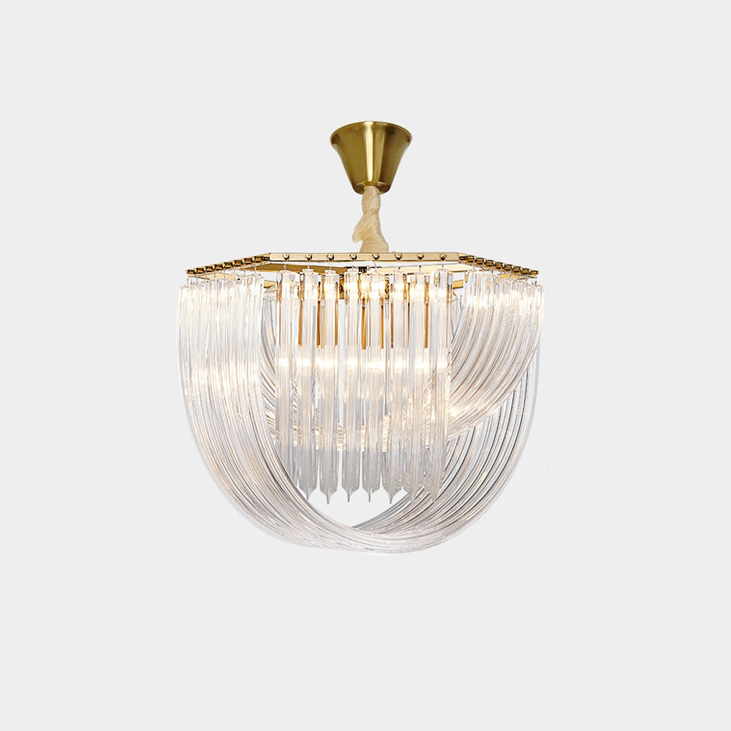 Trevi Glass Chandelier — Polished Gold Canopy, Curved Clear Glass Rods, 5 Sizes