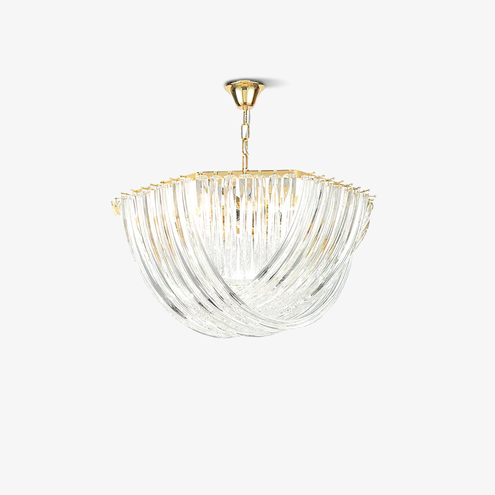 Trevi Glass Chandelier — Polished Gold Canopy, Curved Clear Glass Rods, 5 Sizes