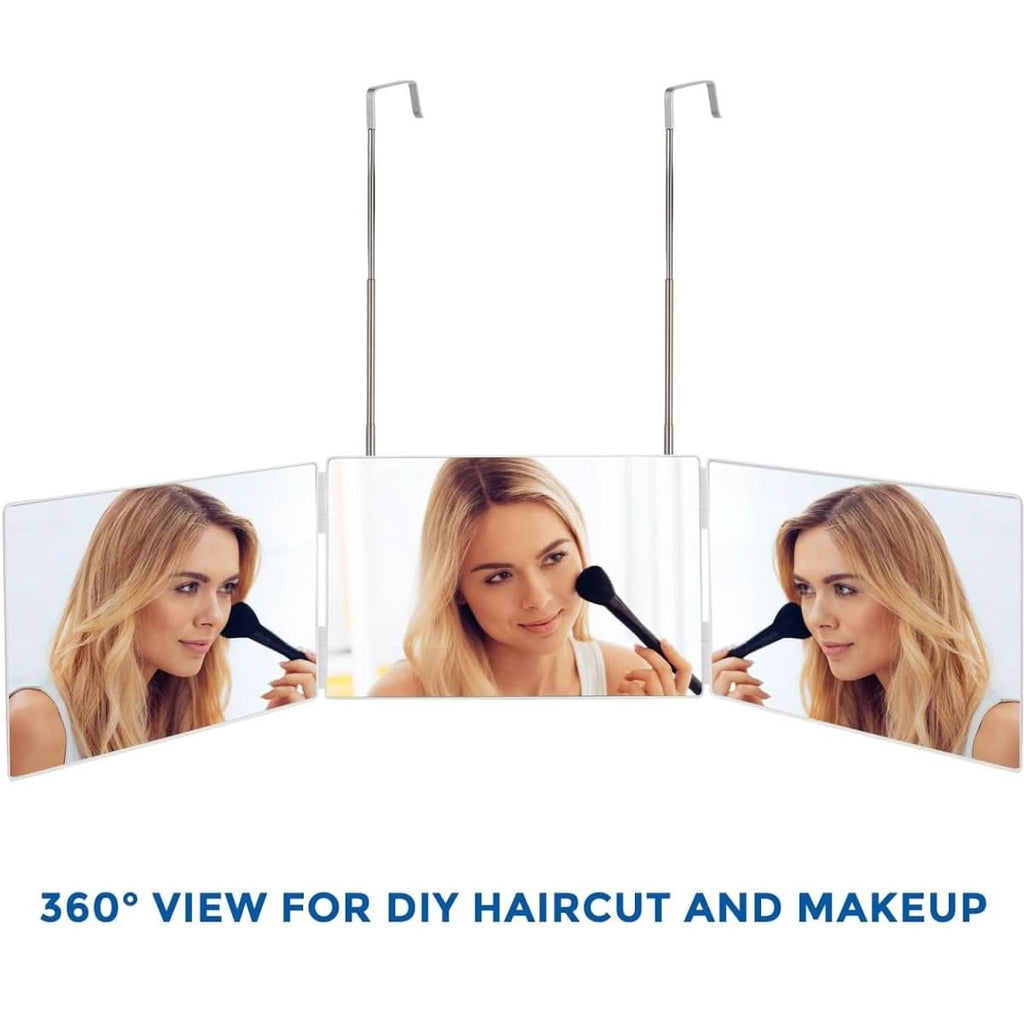 TriView faltbarer 3-Wege-Spiegel mit Haken für Make-up, Haarstyling und Rasieren