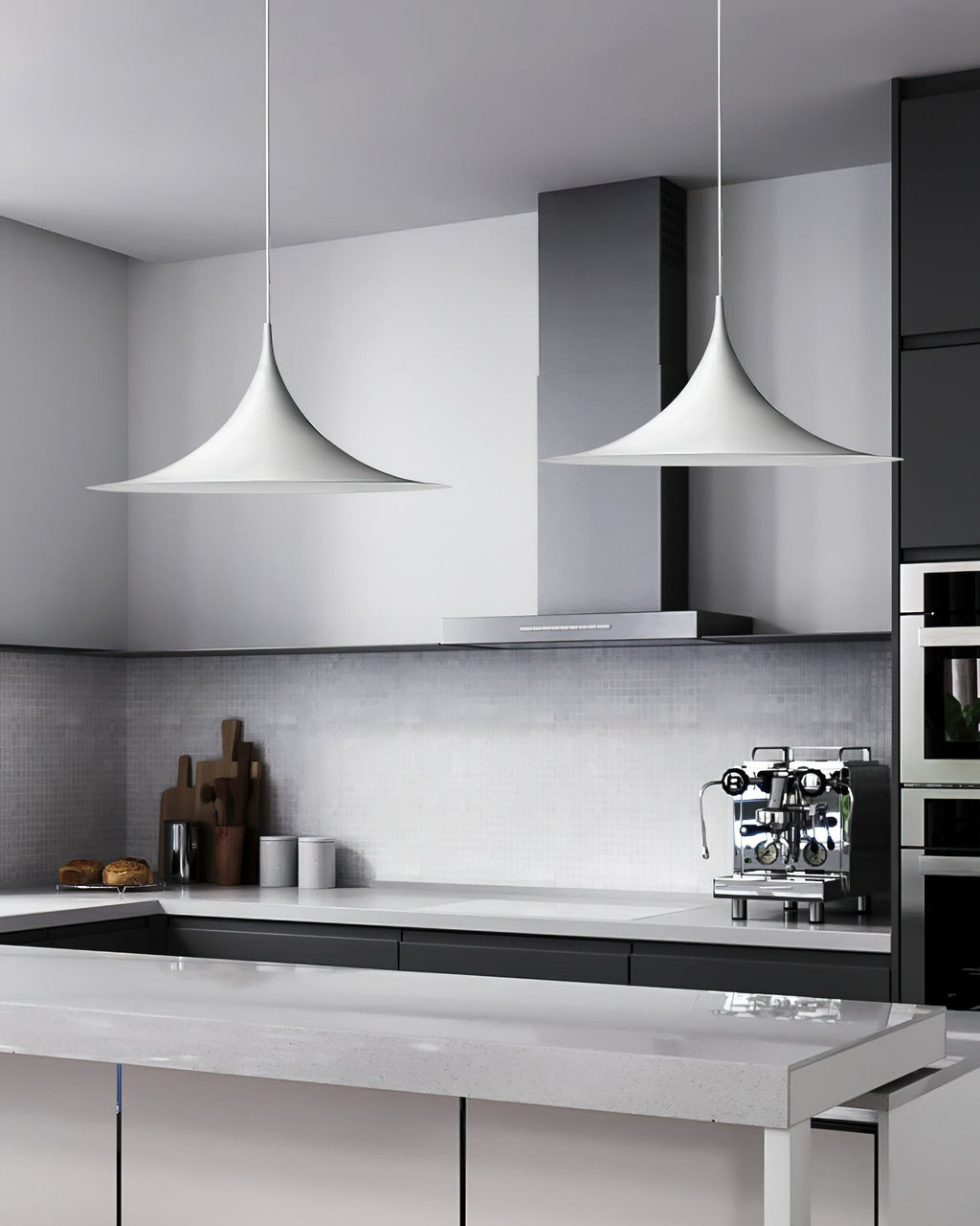Contemporary Pendant Lamp — Slim Neck, Wide Flare Shade, 30cm & 47cm