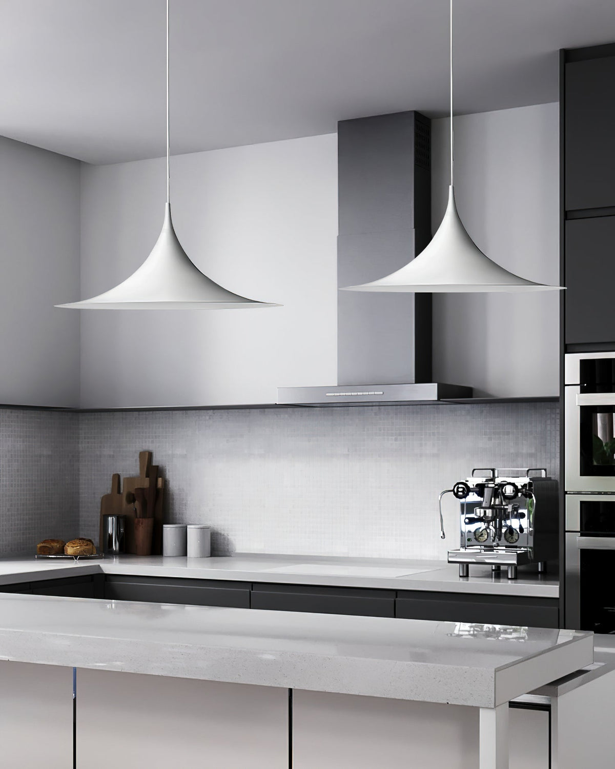 Contemporary Pendant Lamp — Slim Neck, Wide Flare Shade, 30cm & 47cm