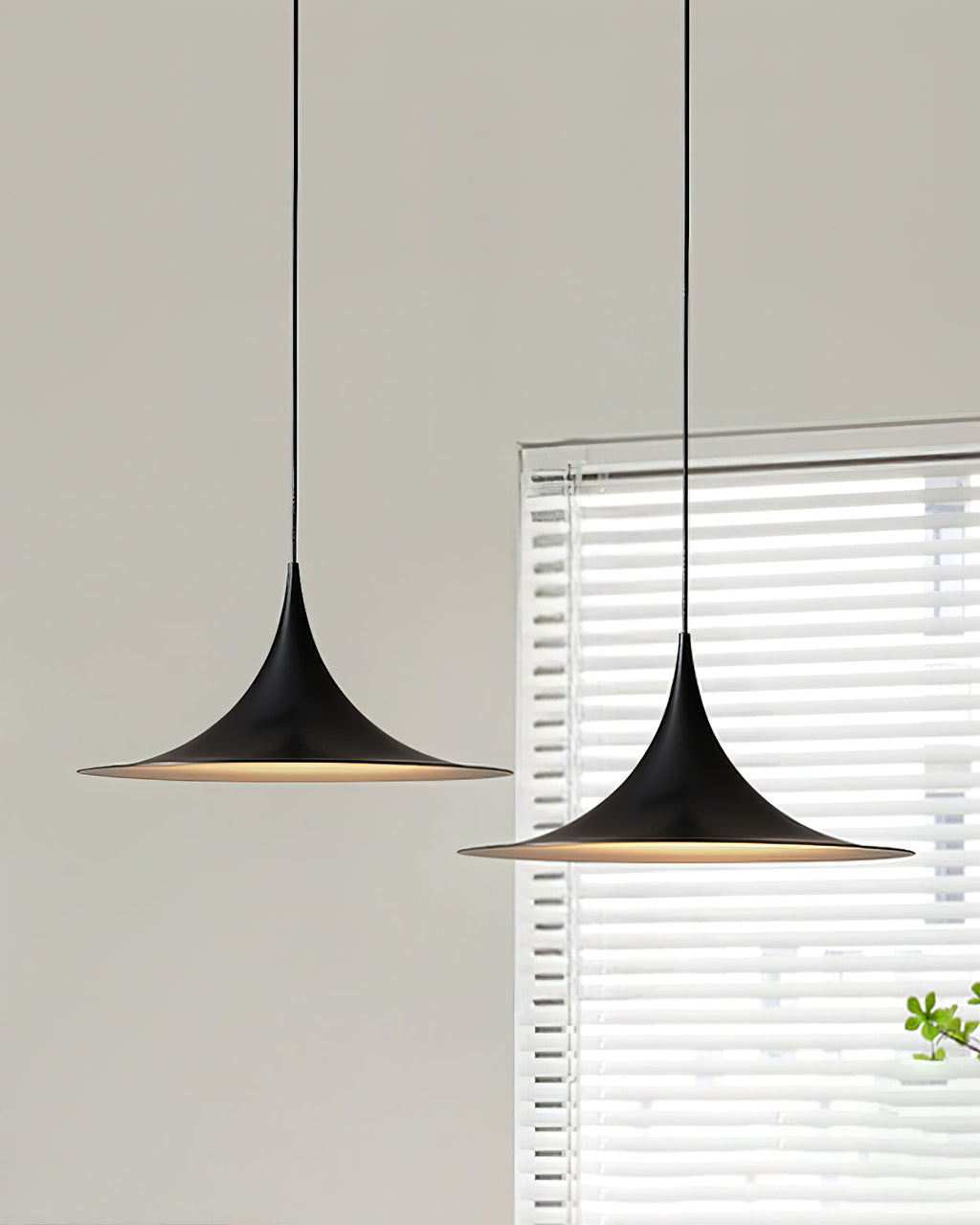 Contemporary Pendant Lamp — Slim Neck, Wide Flare Shade, 30cm & 47cm