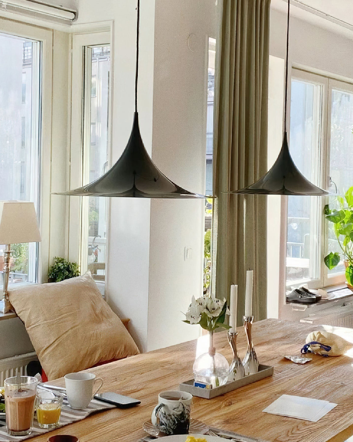 Contemporary Pendant Lamp — Slim Neck, Wide Flare Shade, 30cm & 47cm