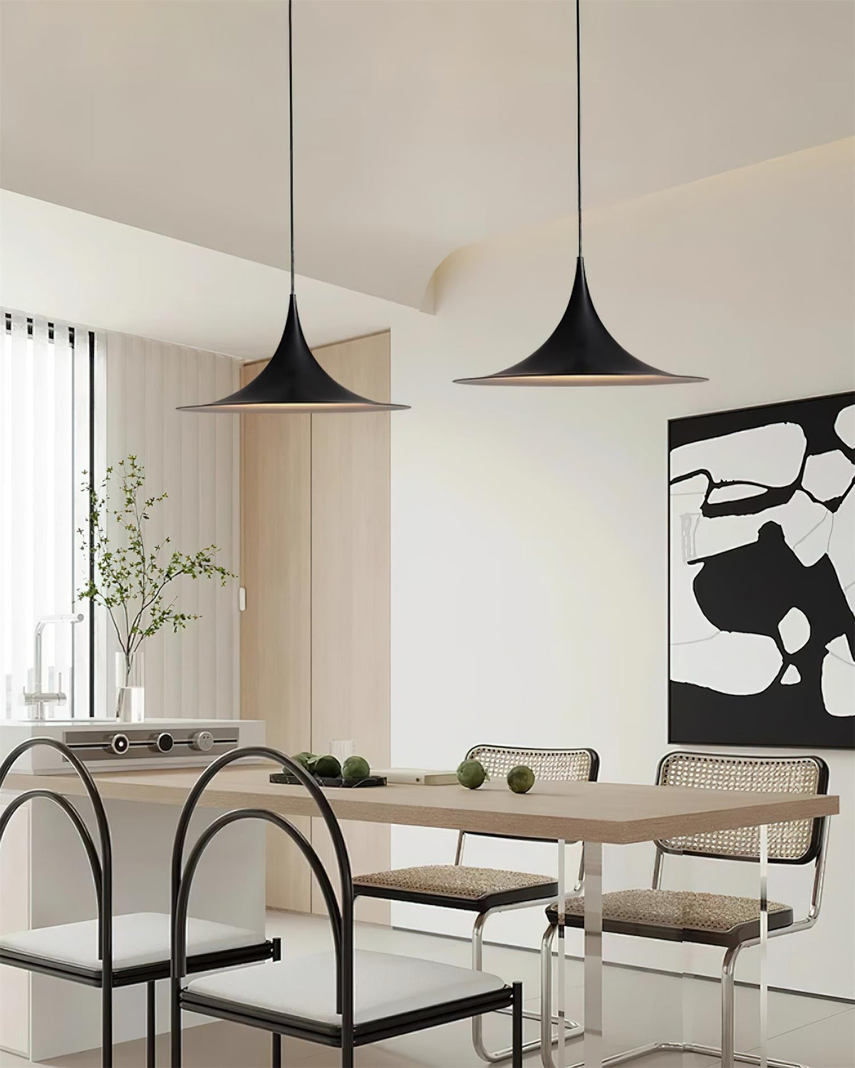 Contemporary Pendant Lamp — Slim Neck, Wide Flare Shade, 30cm & 47cm