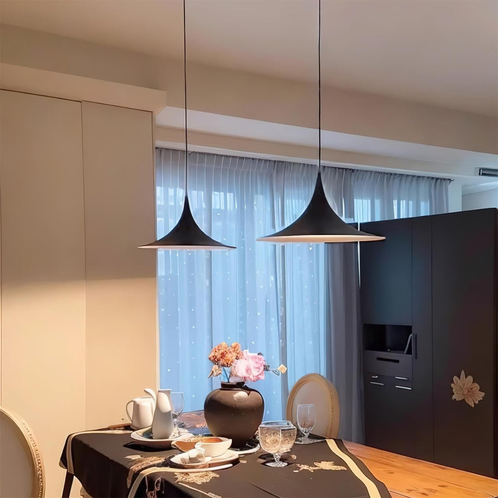 Contemporary Pendant Lamp — Slim Neck, Wide Flare Shade, 30cm & 47cm