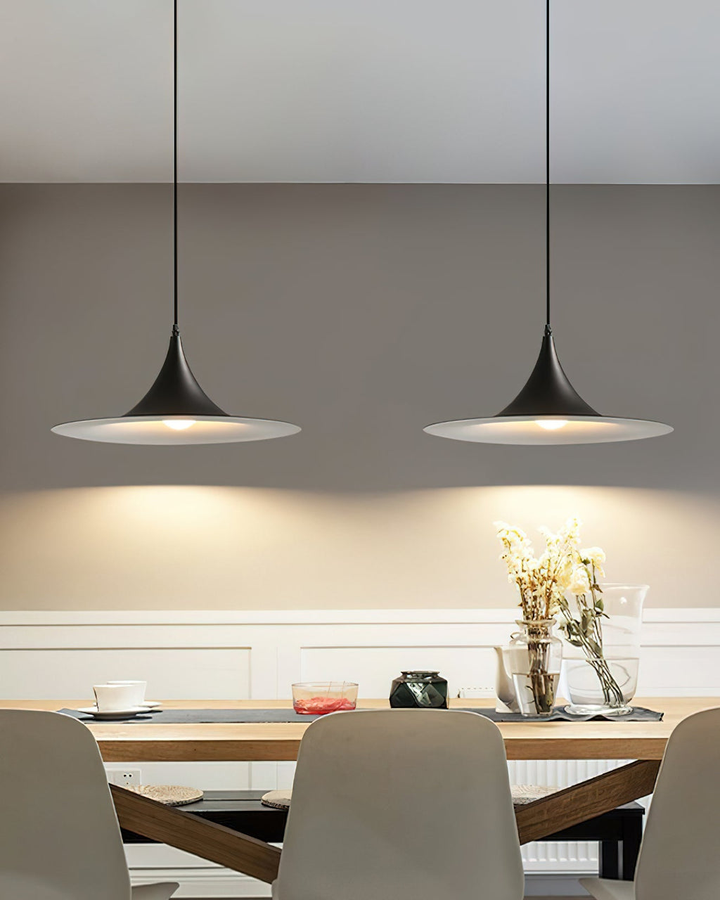 Contemporary Pendant Lamp — Slim Neck, Wide Flare Shade, 30cm & 47cm