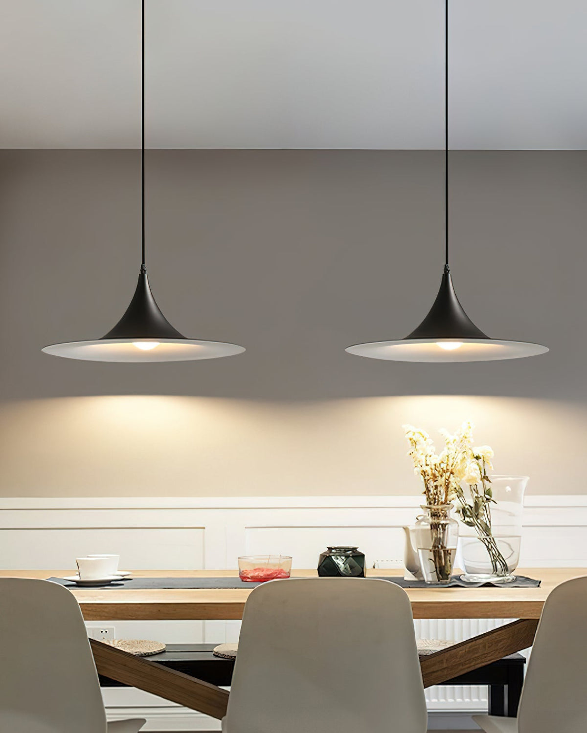Contemporary Pendant Lamp — Slim Neck, Wide Flare Shade, 30cm & 47cm