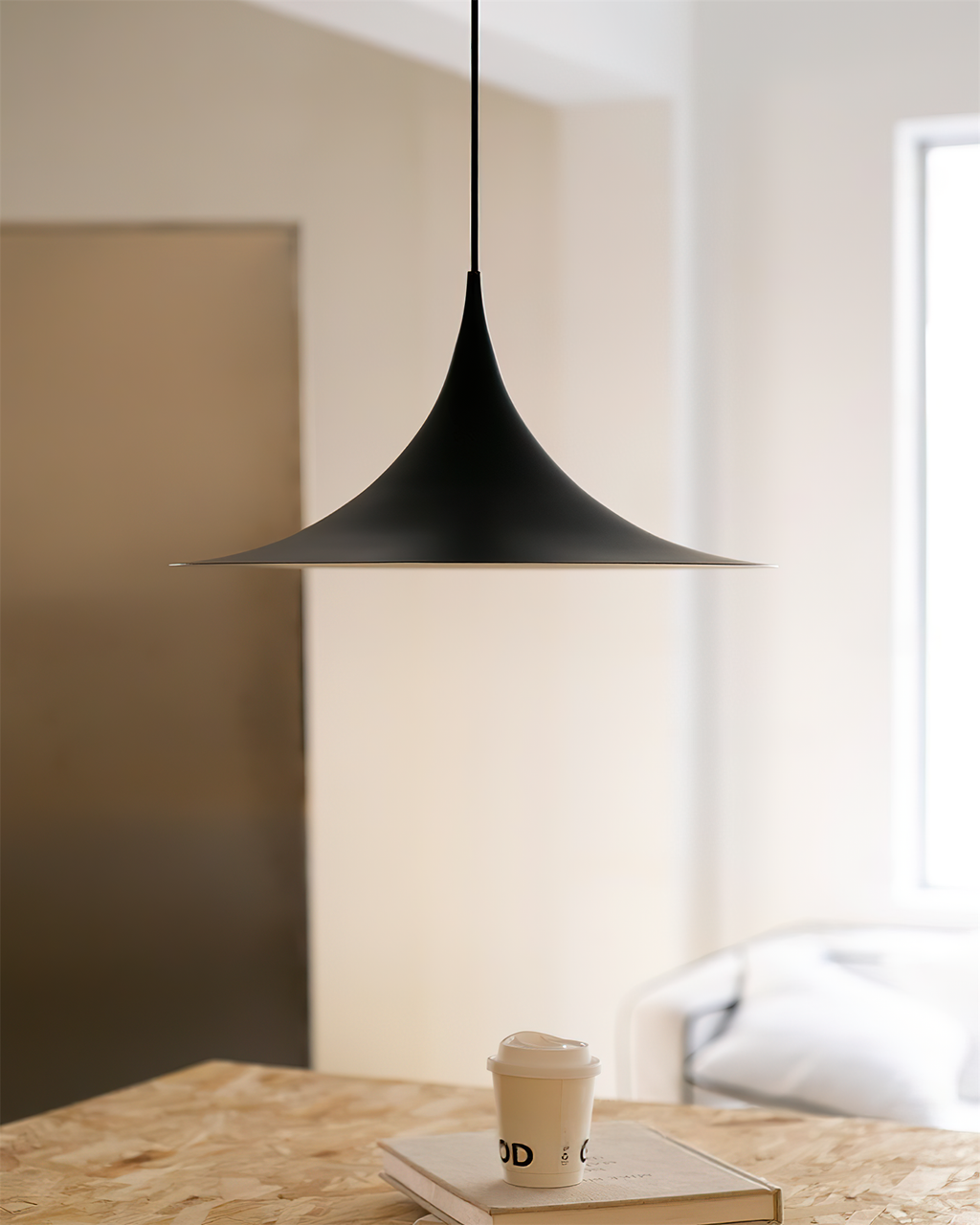 Contemporary Pendant Lamp — Slim Neck, Wide Flare Shade, 30cm & 47cm