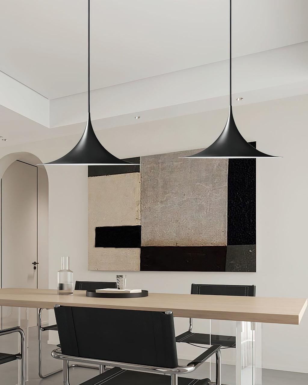 Contemporary Pendant Lamp — Slim Neck, Wide Flare Shade, 30cm & 47cm