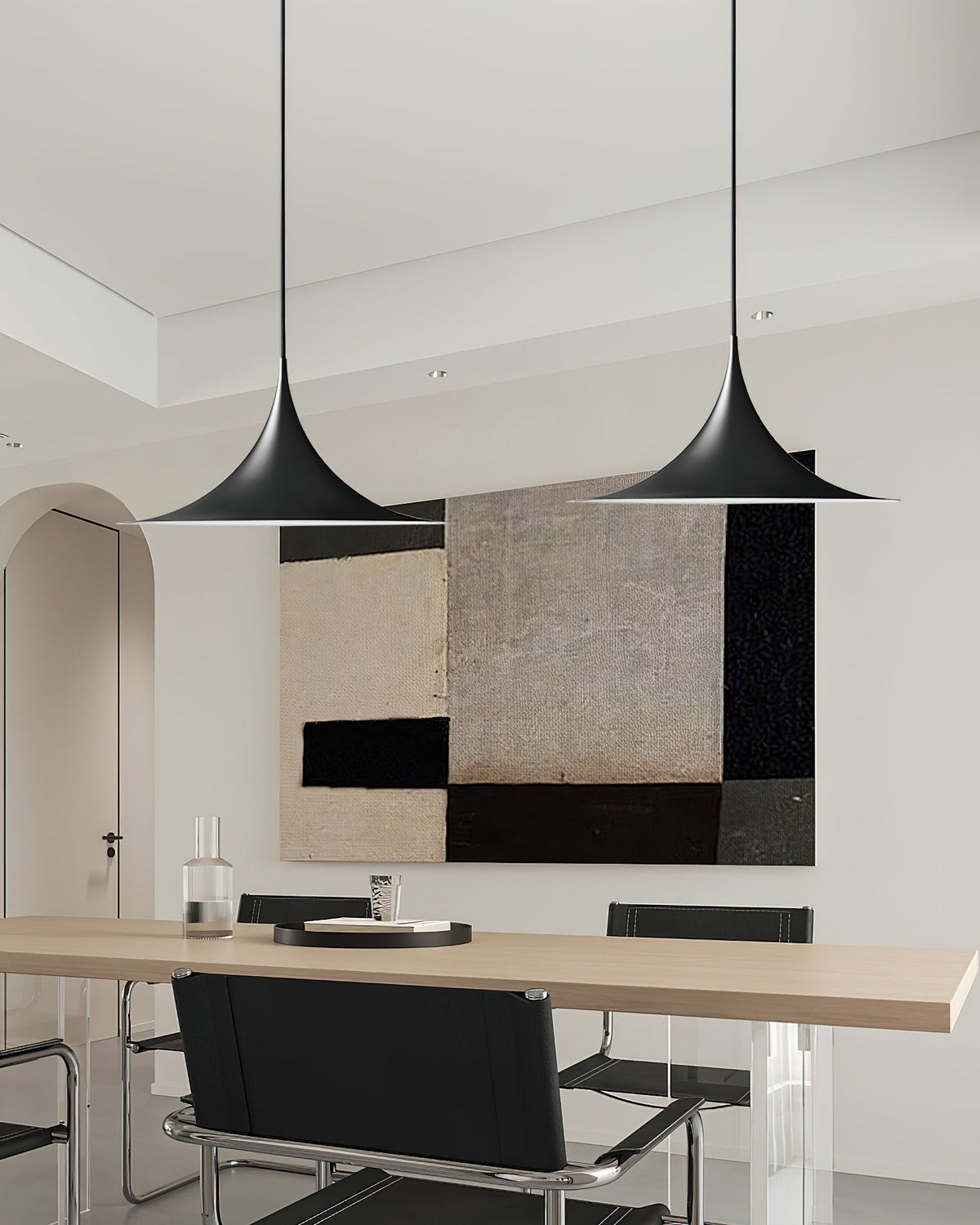 Contemporary Pendant Lamp — Slim Neck, Wide Flare Shade, 30cm & 47cm